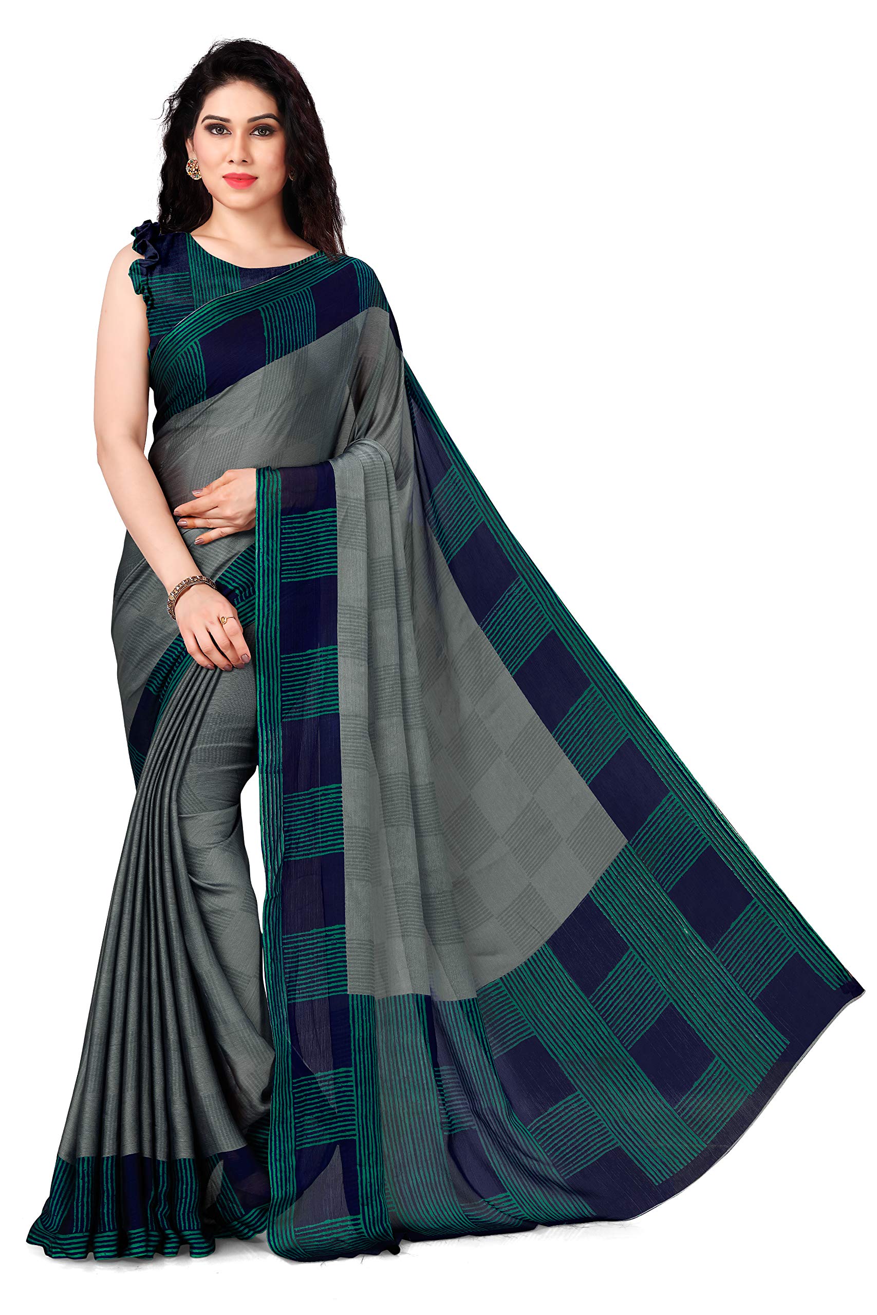 Chiffon Stripes Printed Fancy Saree