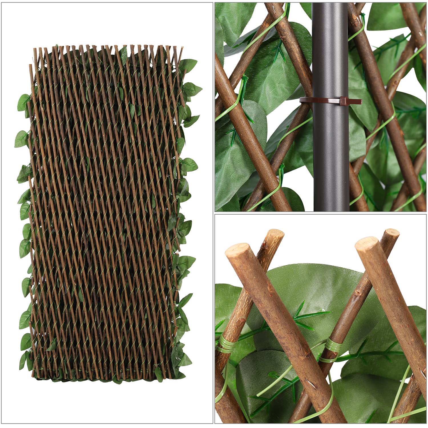 Sekey Efeu Sichtschutz 100 x 200 cm mit Kabelbinder, künstliche Hecke Sichtschutz Ohne Bohren, Balkon Sichtschutz Kunstpflanzen Sichtschutzfächer für Balkon Garten, Blatt A