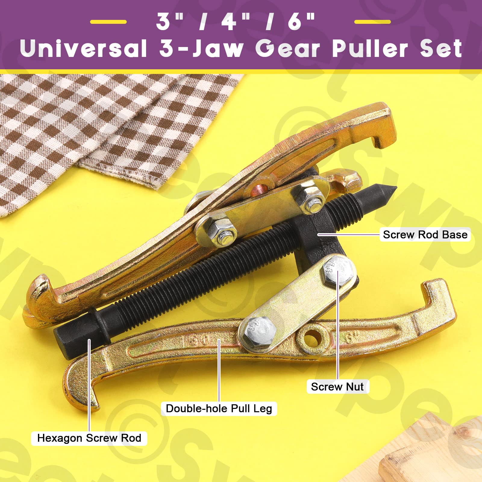 Swpeet Swpeet 3-Piece 3-Jaw Puller Set, 3 Inch 4 Inch 6 Inch Gold 3 Jaw