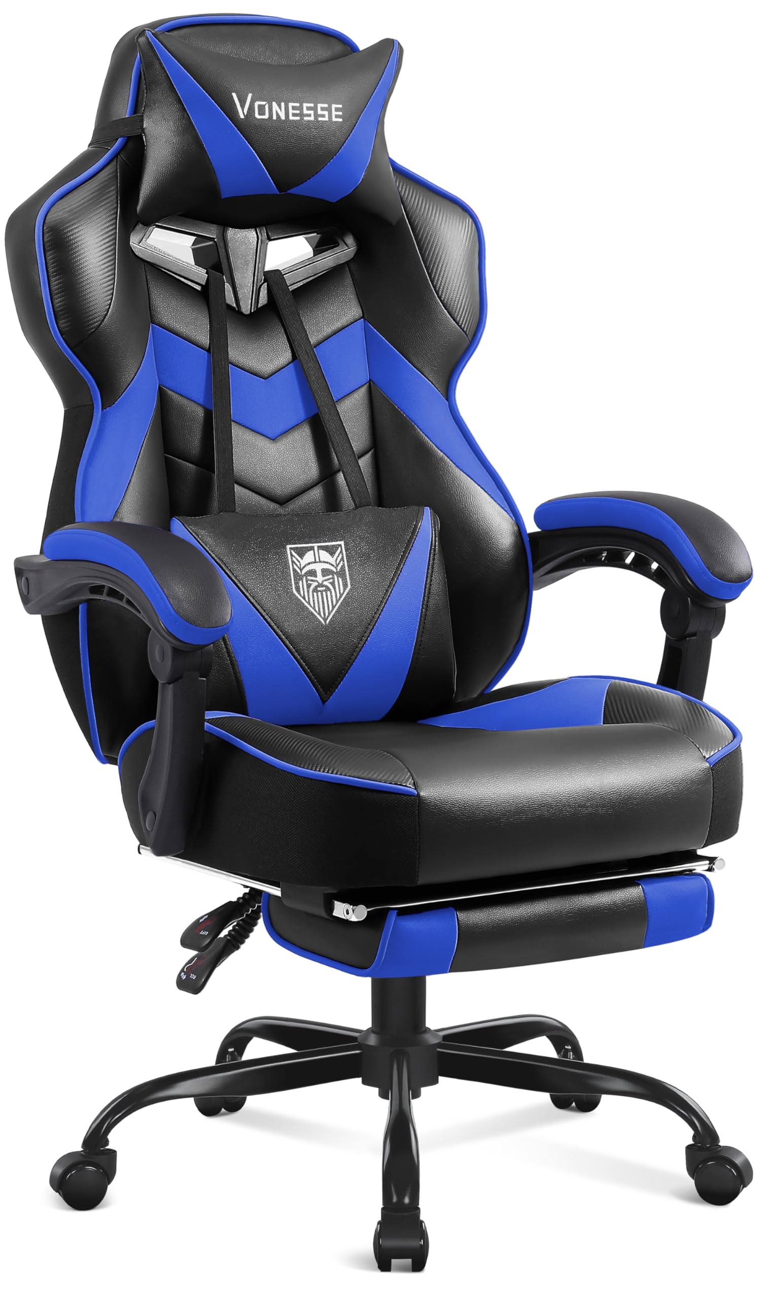Vonesse Gaming Chair, High Back Gaming Chair with Footrest and Massage, Gaming Chairs for Adults with Pocket Spring Cushion, Big and Tall Reclining Computer Chair with Lumbar Support (): Blue/Black