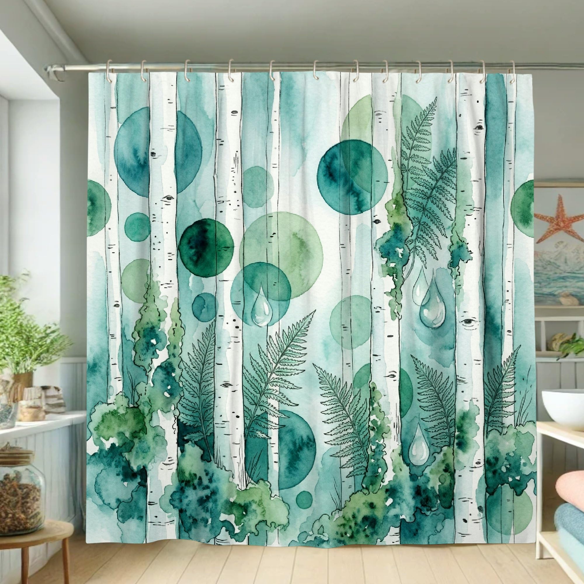 Rideau de douche bleu sarcelle pour chambre d'amis et bain
