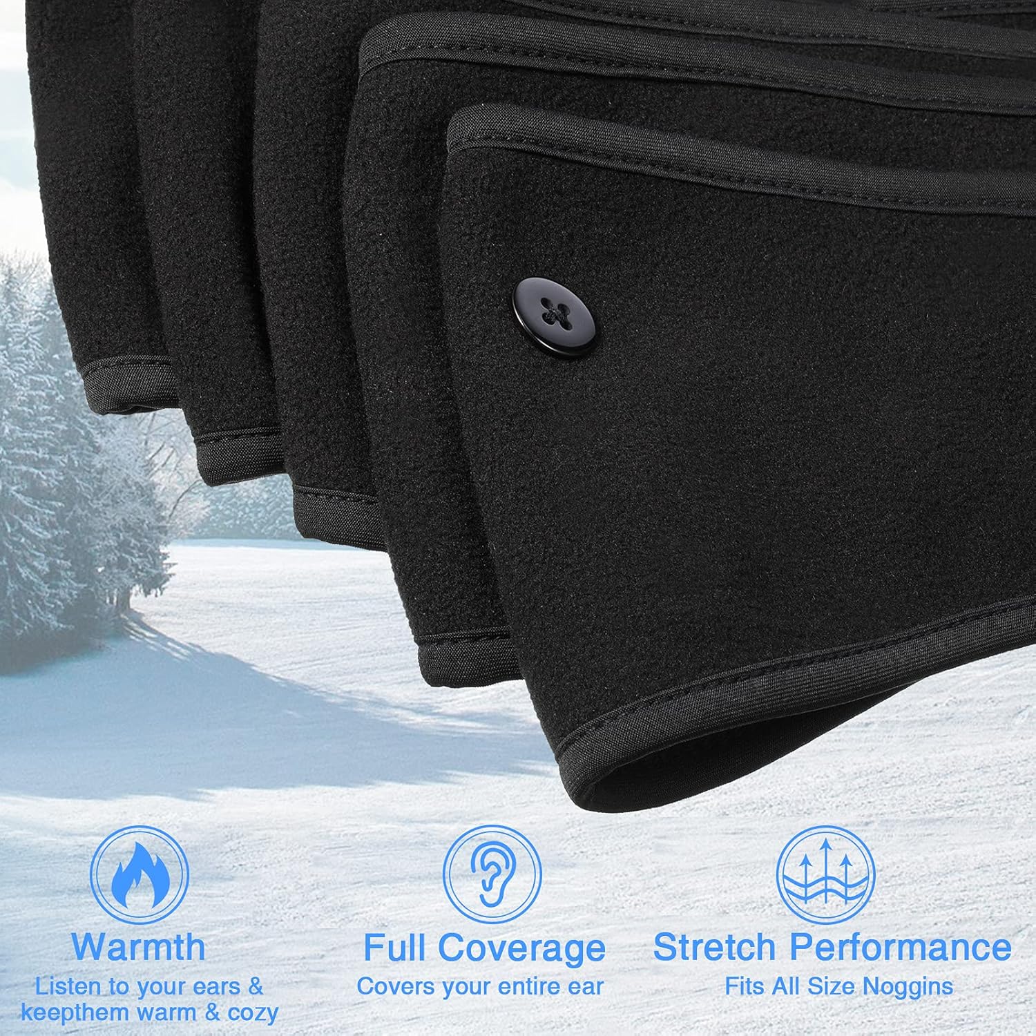 8 Pieces Ear Warmer Headbands with Buttons Fleece Muffs Headband Winter Running Sweatband Stretchy Ear Cover Cold Weather Ear Muffs Sports Earmuff for Women Men Cycling Skiing Jogging (Black) - Image 3