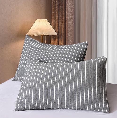 Miniatura 7 de TazmKezm Juego de funda de edredón a rayas grises 100% algodón lavado, tamaño Queen (90 x 90 pulgadas), juego de ropa de cama suave de lujo de 3