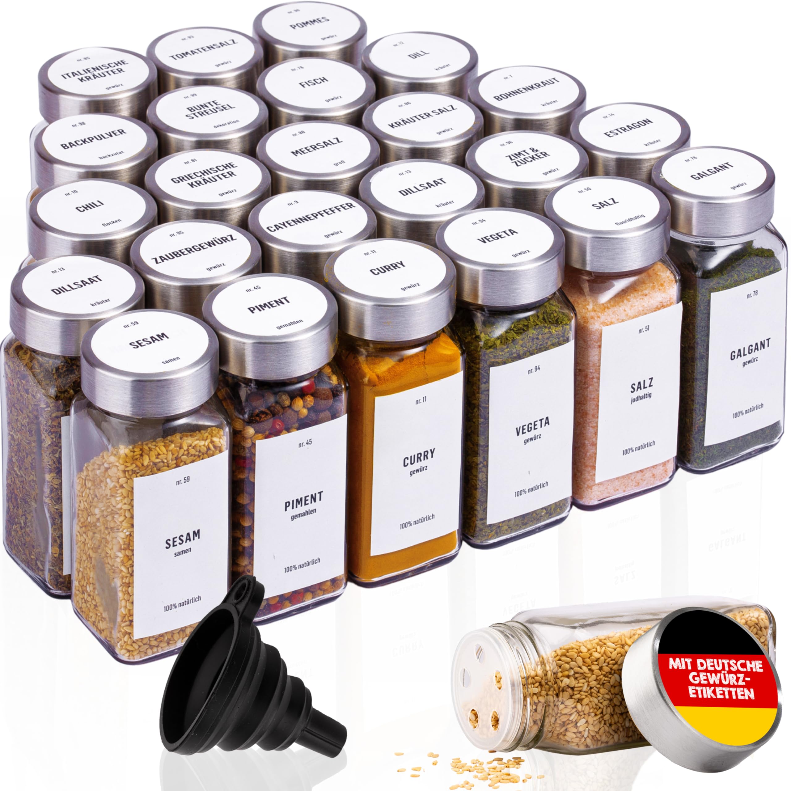 Deco haus® Gewürzgläser eckig mit Schraubkappe 24er Set [+Etiketten & Streueinsatz] - Gewürzdosen Set Glas - Gewürzbehälter Spice Jars - Gewürze Aufbewahrung - Gewürz Organizer Gewürzaufbewahrung