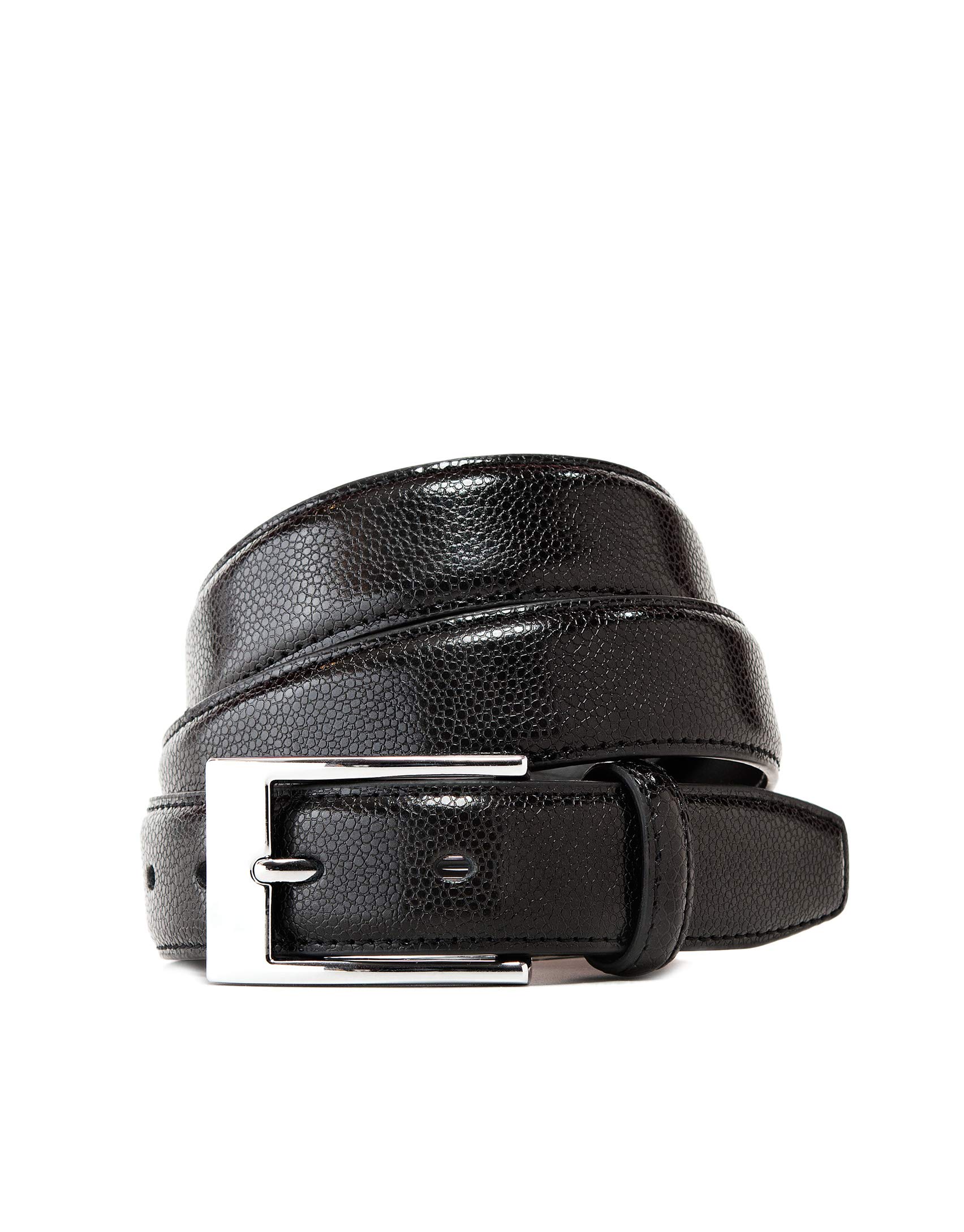 Vincenzo Boretti Herren-Gürtel mit silberfarbener Dornschließe, glänzendes Leder, schmal 30 mm Breite