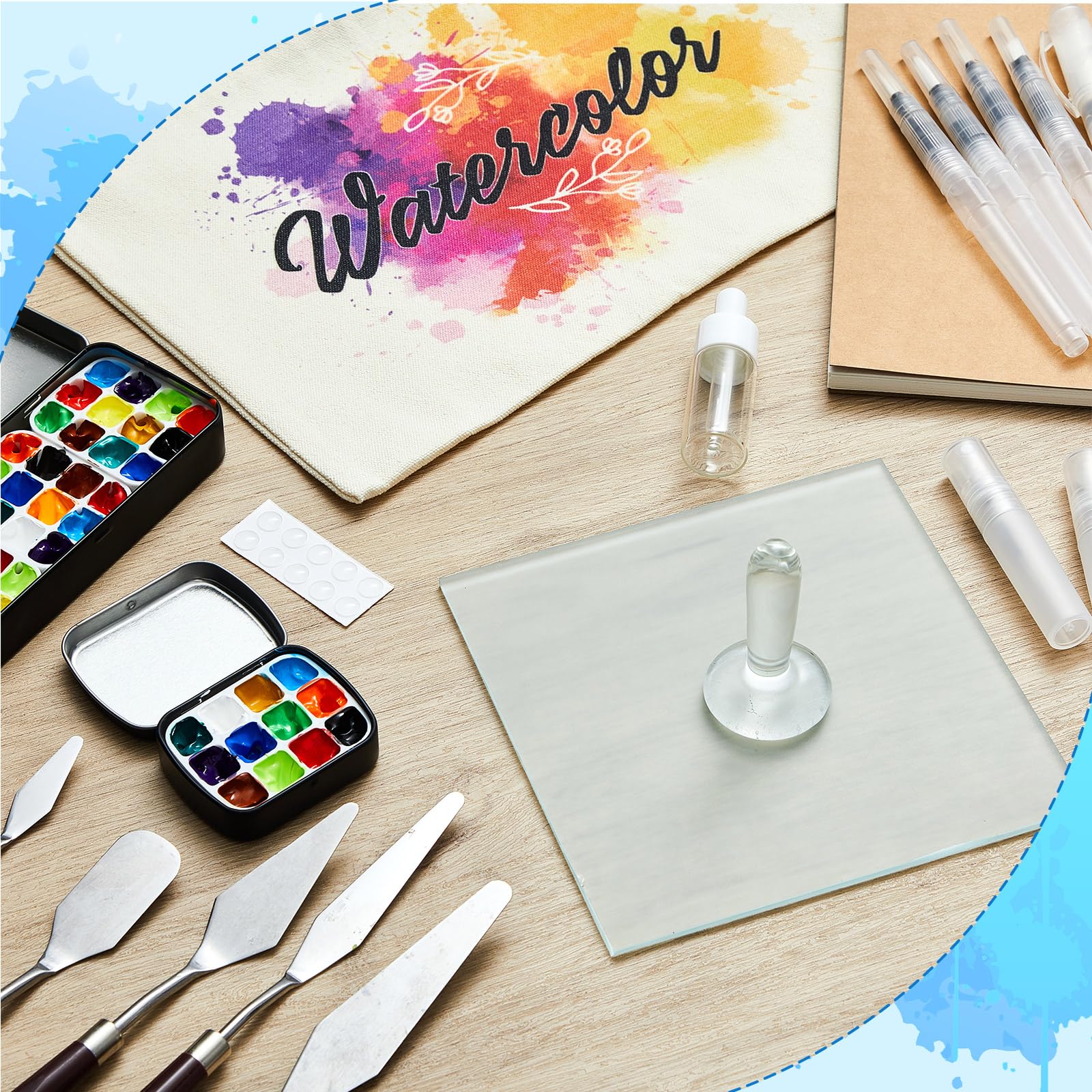 Domensi Watercolor Paint Muller Set with Professional Glass Muller Watercolor Slab Painting Knives Painting Brushes Palette Tin Cases for DIY Oil Acrylic Paint - Image 6