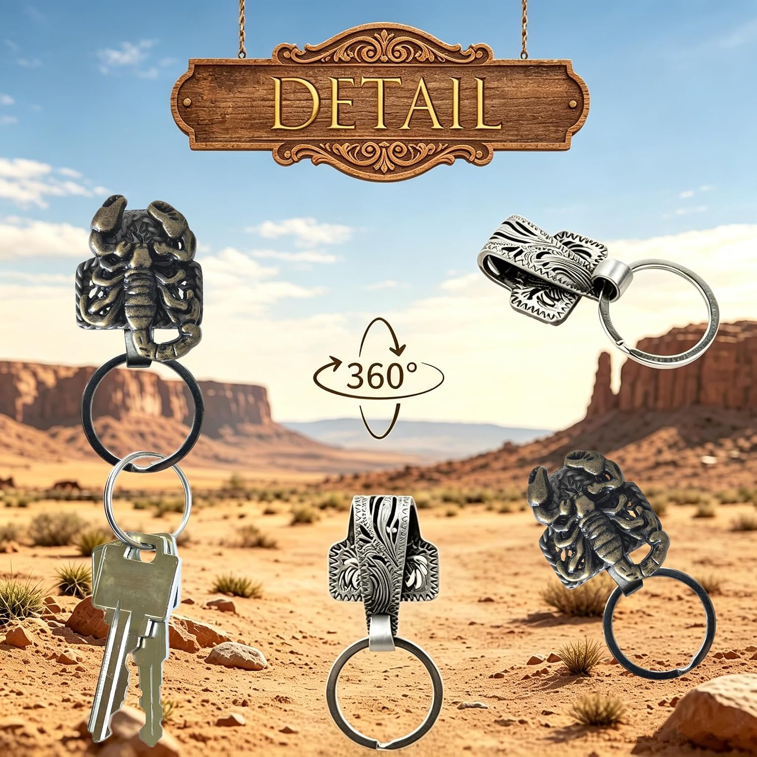 Vintage Western Cowboy Keychain,Retro Handmade Metal Keychain Clip image 4
