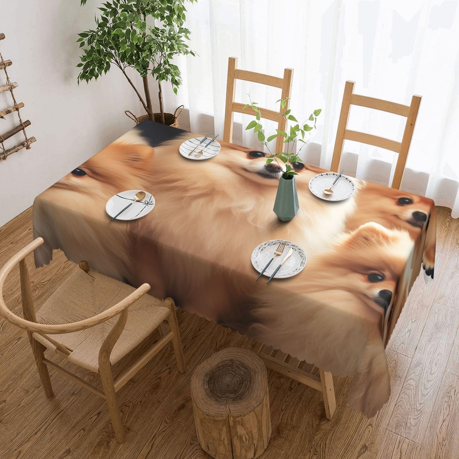 FodPand Pomeranians Puppies Tablecloths for Rectangle Tables 54 x 72 Inch - Reusable Washable Dining Table Clothes - Stain and Wrinkle Resistant Decorative Fabric Table Cover for Wedding Party