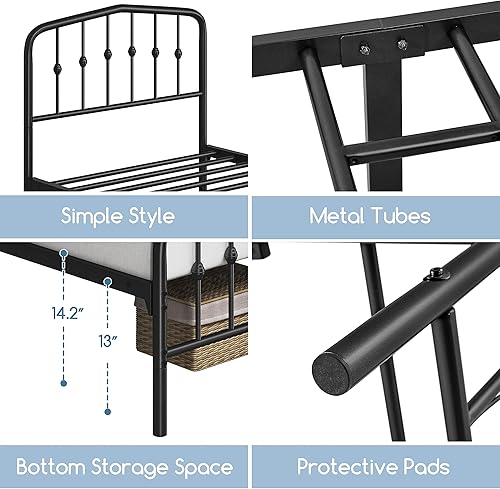 Miniatura 5 de Yaheetech Marco de cama individual, cama de plataforma de metal con cabecera y estribo de hierro forjado de estilo victorianofácil montajeno