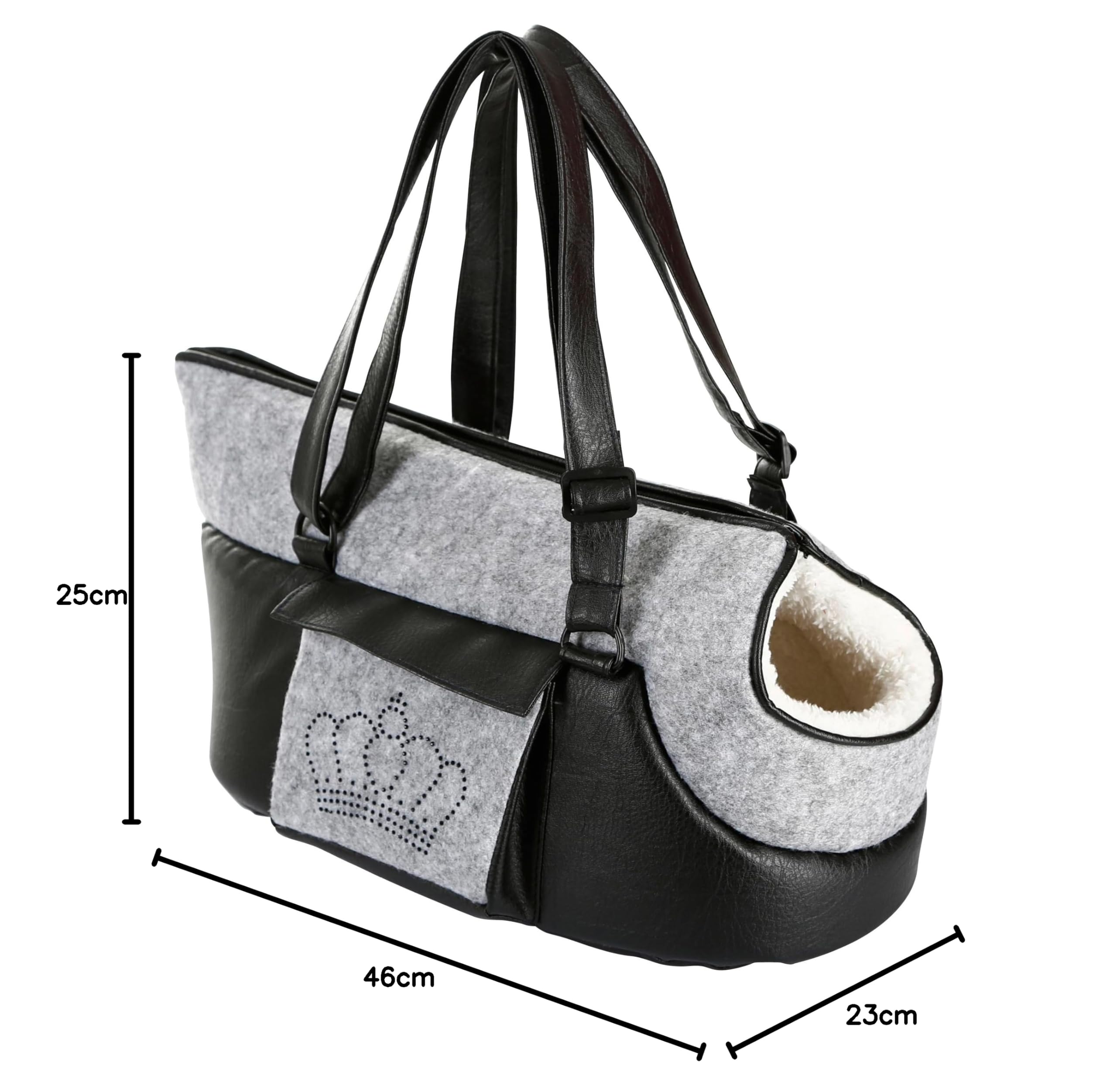 Kerbl Pet Tragetasche Chiara, Transporttasche, schwarz/grau, 46x23x25cm, Polyester, weiches Innenfutter, Innenkissen waschbar, für Hunde und Katzen
