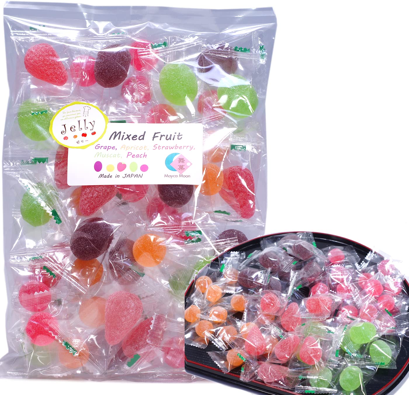 Mayca Moon Jelly candy Chewy texture Mixed Fruit Flavor Soft Gummy type Individually Wrapped 350g