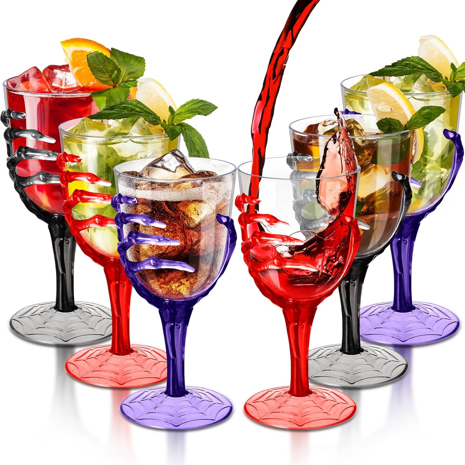 Yinkin 6 Pcs Halloween Skeleton Hand Plastic Goblets 810