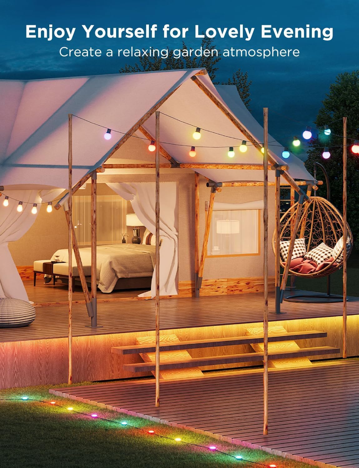 Govee LED Lichterkette Außen 2, 30M Dimmbare RGBICW Outdoor Lichterkette | IP65, 100lm pro Licht, 47 Szenenmodi und 16 Millionen Farben, Intelligente App und Sprachsteuerung, Lebensdauer 25000 Stunden