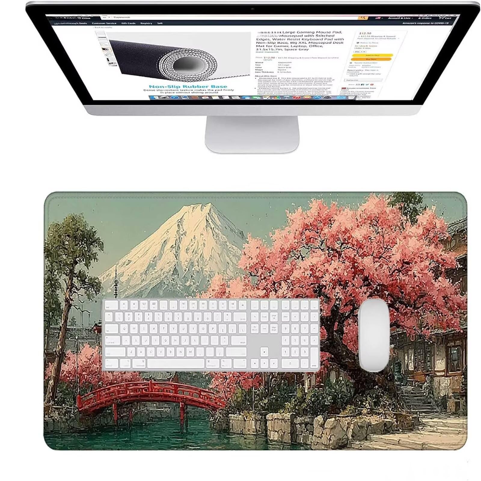 Różowa podkładka pod mysz XXL, 1600 x 800 x 3 mm, duża podkładka pod mysz dla graczy, japońska mata na biurko z przyszytymi krawędziami, wodoszczelna, antypoślizgowa podkładka pod mysz, PC, laptop