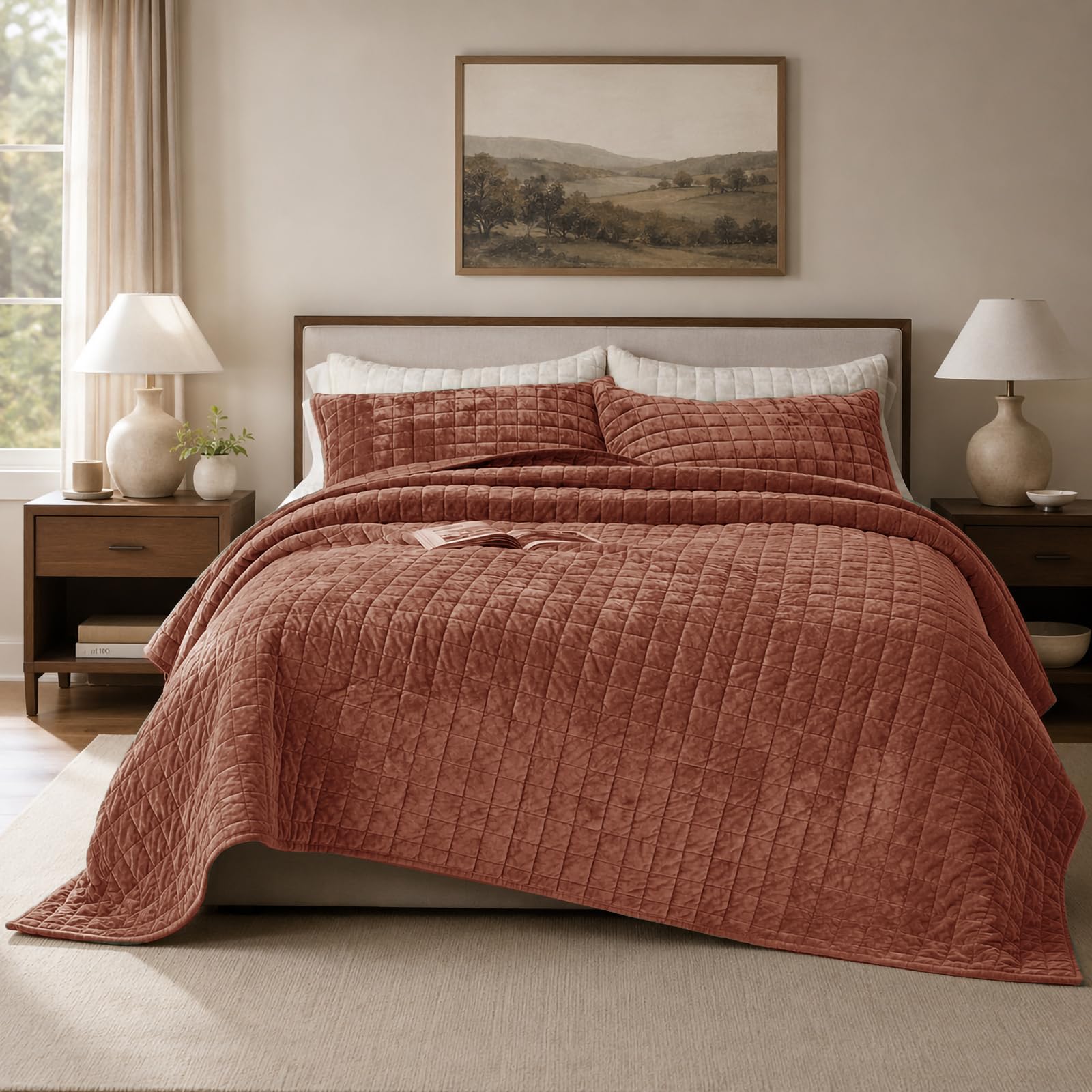 Luxurious Velvet King Quilt Set - Beige -14