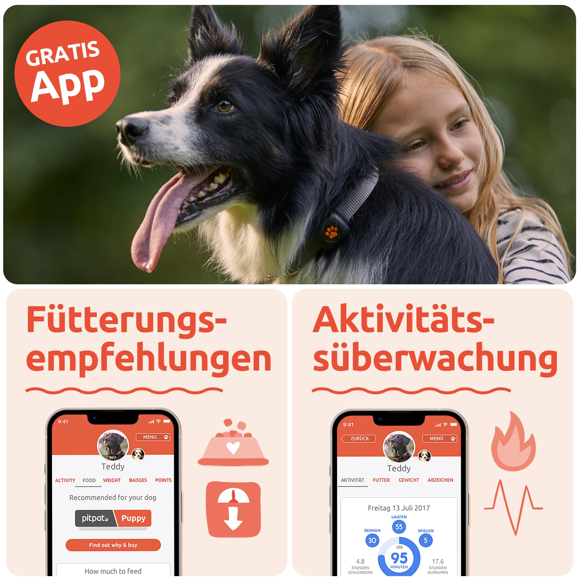 PitPat Aktivitäts & Fitness Tracker für Hunde (ohne GPS) – kein Aufladen oder Abo erforderlich – Geeignet für alle Hunde und Halsbänder – Intelligenter Haustier Aktivitätstracker – 100 % wasserdicht