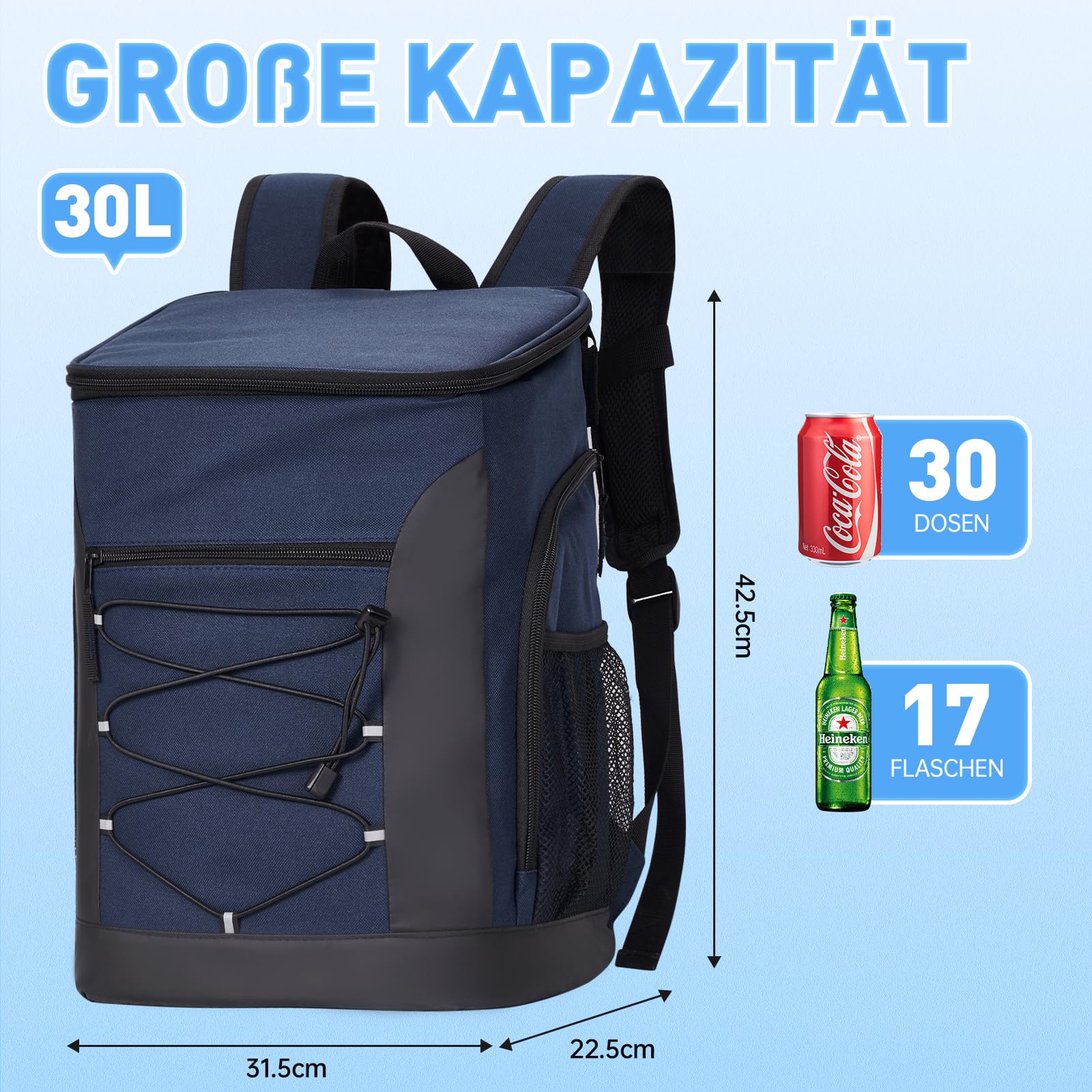 30L Kühlrucksack, Groß Kühltasche Rucksack Picknickrucksack Isoliert Cooler Bag, Bierrucksack Männer Frauen für Picknick/Strand/BBQs/Camping/Ausflügen