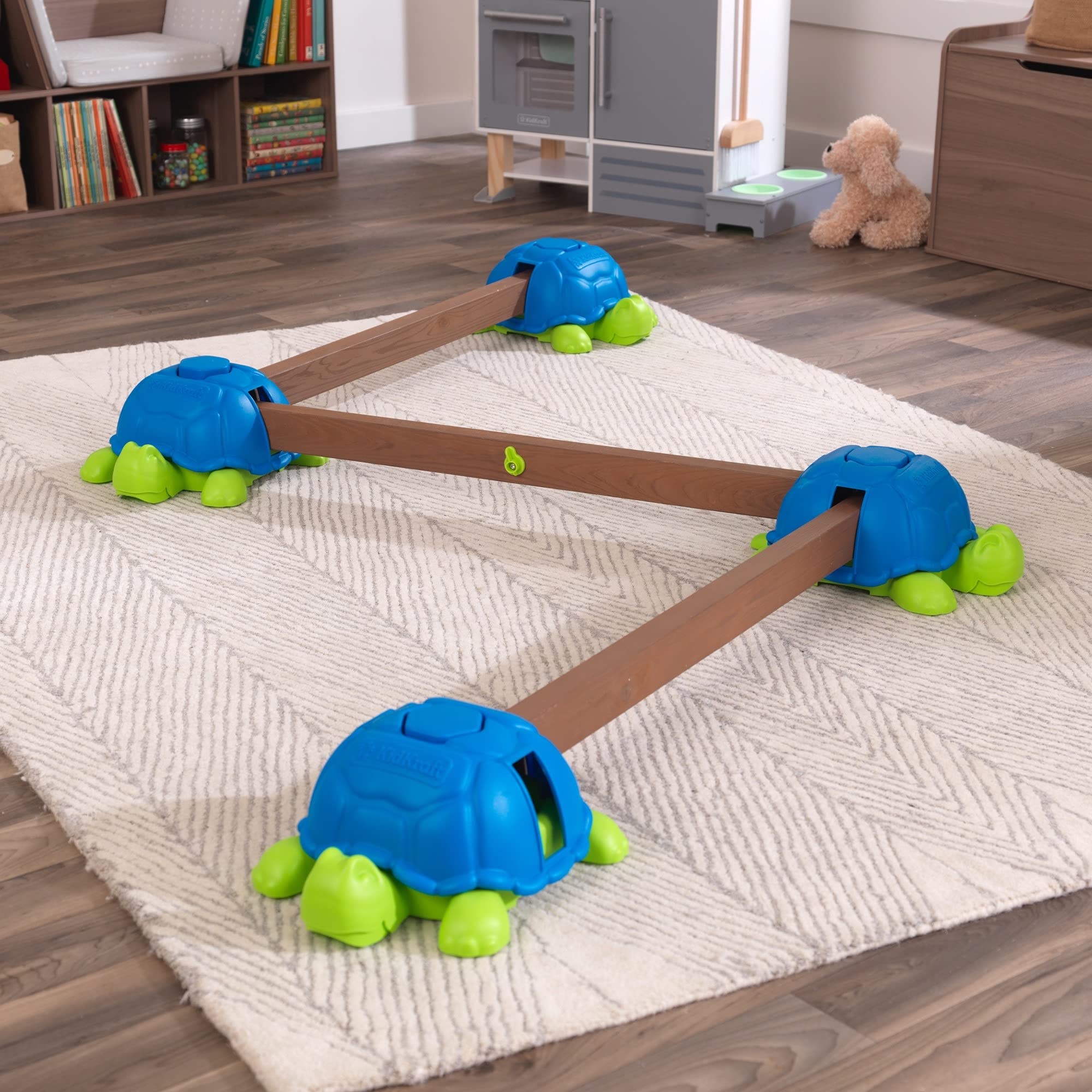 KidKraft Tortuga Barra de Equilibrio de Madera y piedrecita en Forma de Tortugas chillonas, Parque Infantil Exterior y Interior, Juguetes niños 2+ años (20080)