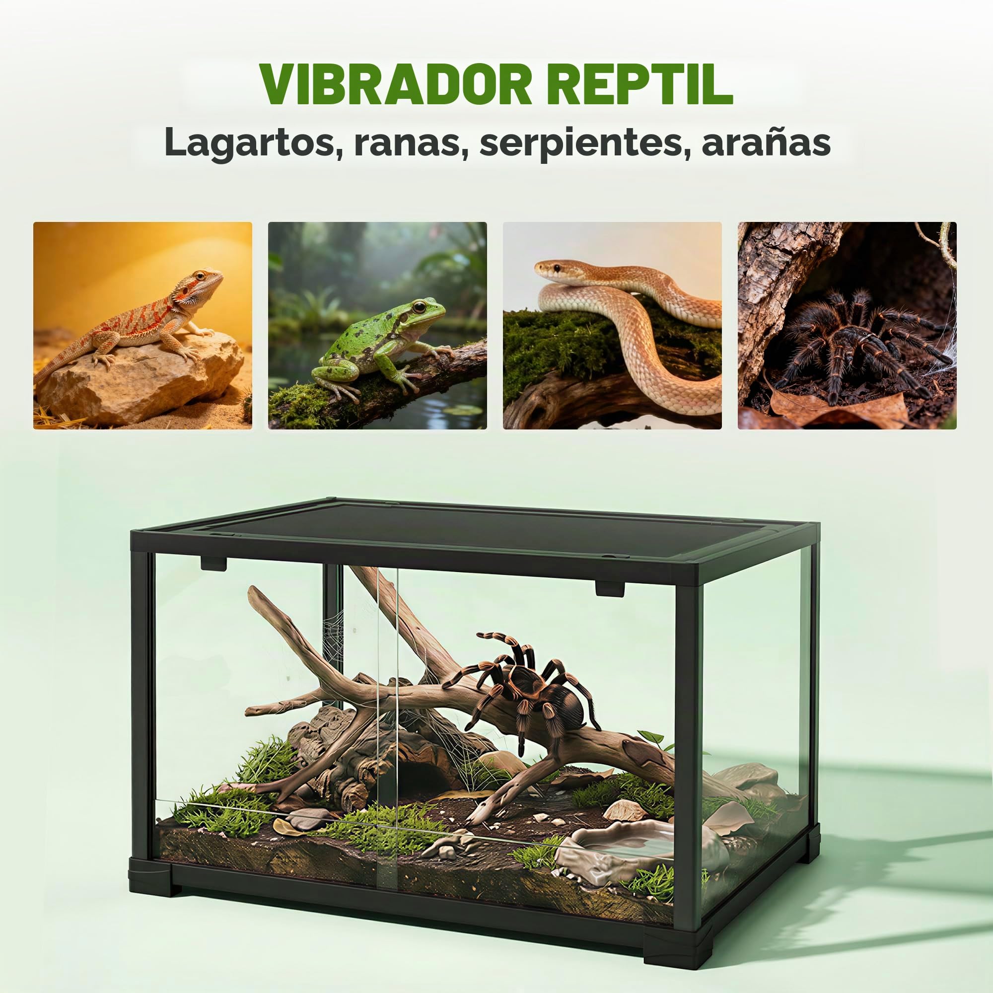 Terrario PawHut para reptiles, terrario de vidrio para reptiles con puerta corredera, cierre a prueba de fugas para tarántulas, lagartos, caracoles, negro, 60 x 45 x 32 cm