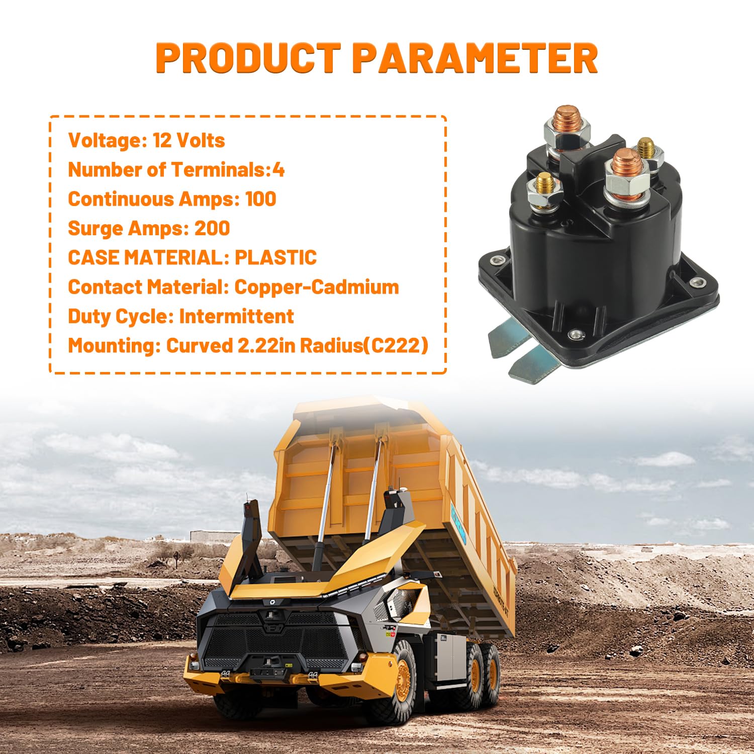 Dump Trailer Solenoid 12V 4 Terminal 100 Amp Intermittent Duty Solenoid Relay Replaces SAZ4201GJ 7522 SAZ-4201ER 070009 190107 KTI Unit KTI 391-2-C