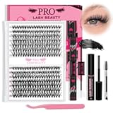 Lash Clusters Kit 280Pcs Lash Clusters Eyelash Extension Kit with Lash Bond and Seal Lash Remover Lash Applicator Individual Lashes Kit Eyelash Brush Easy to Apply at Home(30D+40D-9-16mix Kit)