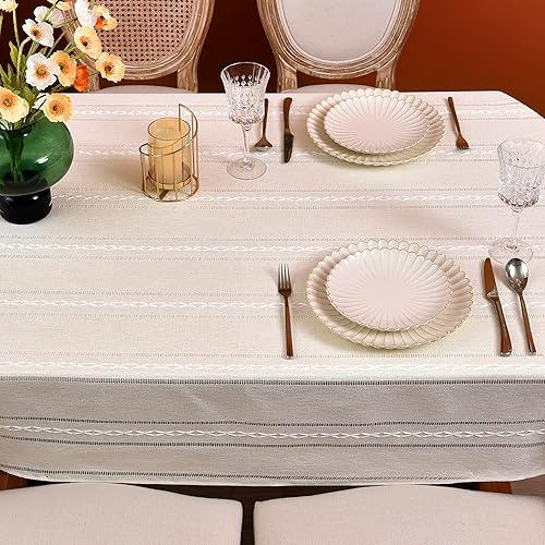 Miniatura 8 de Monibana Manteles rústicos ovalados de lino de algodón bordados con diseño de granja, para cocina, comedor, fiesta, mantel para mesas ovaladas, 60 x