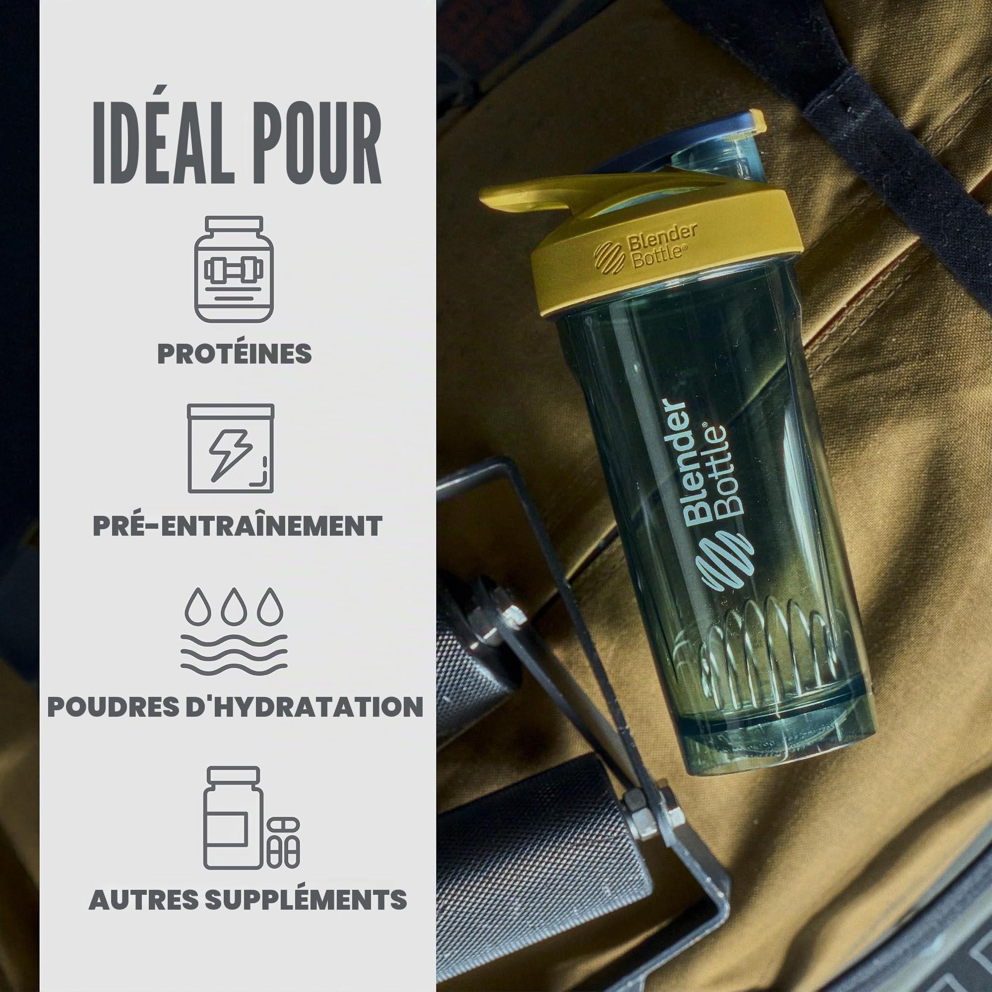 BlenderBottle Strada Shaker Cup Parfait pour les milkshakes protéinés et le pré-entraînement, 680 ml, jaune