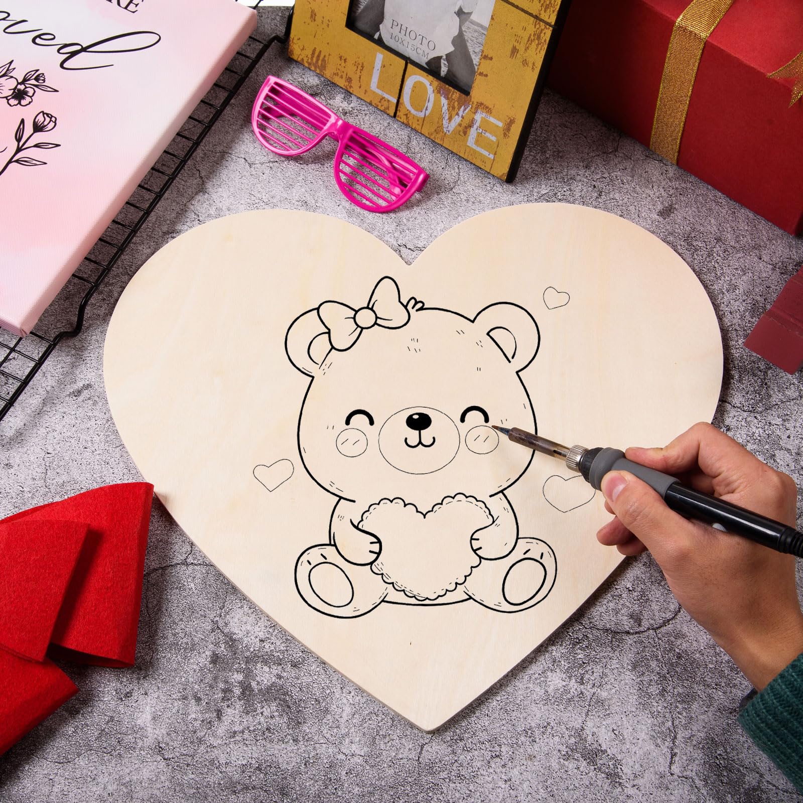 AWIZOM 3 Stück 40,6 cm unlackierte Holzherzen zum Basteln, blanko Holzherzausschnitte, 1/4 dicke große Holzherzscheiben für Valentinstagsprojekte, Malerei, Türhänger, Schilderherstellung, Lasergravur