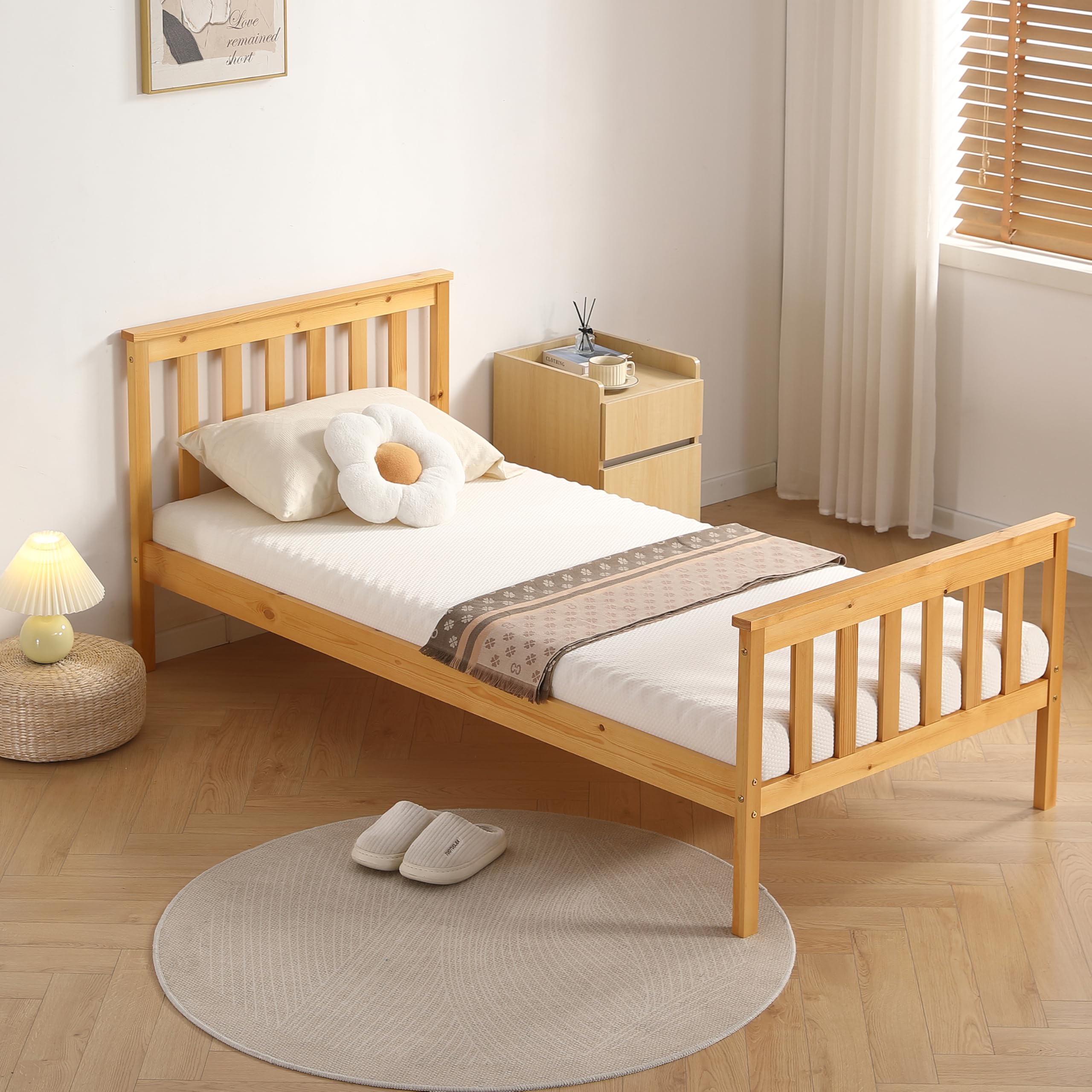 Comfy Living 3ft Single Bed Frame with Mattress, Solid Pine Wooden Bed for Adults Kids Teenagers, Atlantis Style, Caramel โ image 1