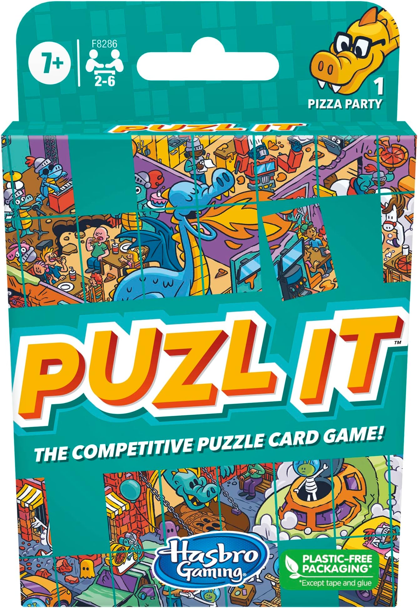 Puzl It Game,Competitive Puzzle Card for Ages 7 and Up, Kids,Family for 2 to 6 Players, Pizza Party Theme, Puzzle Games