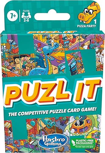 Hasbro Gaming Puzl It - Juego de cartas de rompecabezas competitivo, juegos para niños y familiares, de 2 a 6 jugadores, tema de fiesta de pizza,
