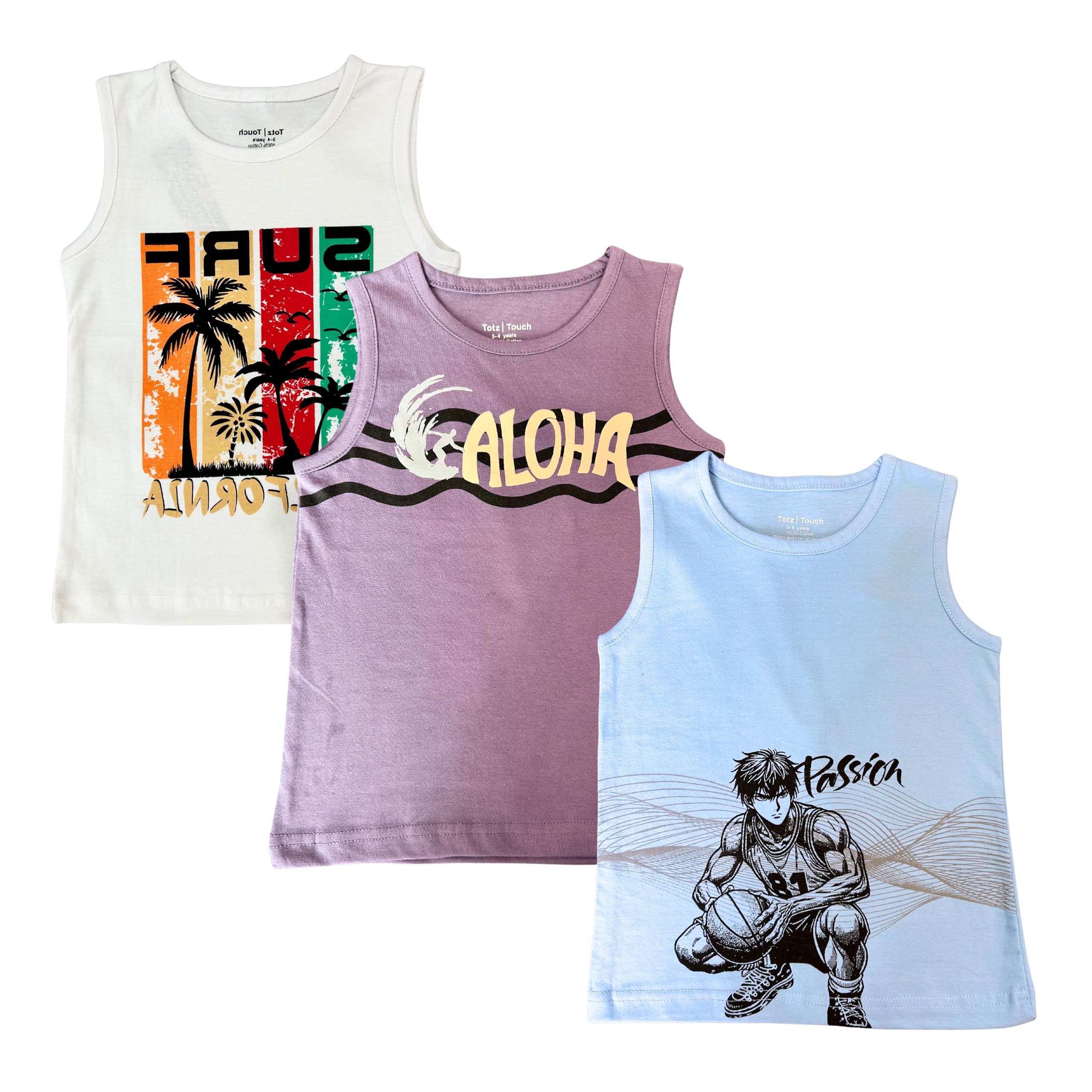 TotzTouch Boys Sleeveless Tshirt/Tees/Vest/Baniyan | Summer Tshirt | Kids Round Collar Tshirts (Pack 3 | Size Options - 3 Years to 15 Years) - Image 3 thumbnail