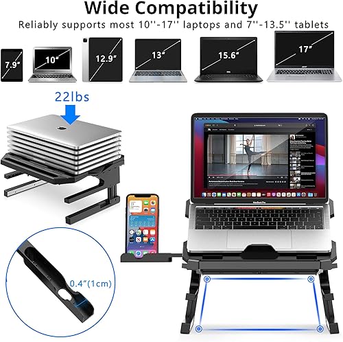 Miniatura 2 de AboveTEK Soporte para laptop, 20 ángulos de dos capas de altura ajustable para laptop, elevador portátil con 360 bases giratorias de espacio de