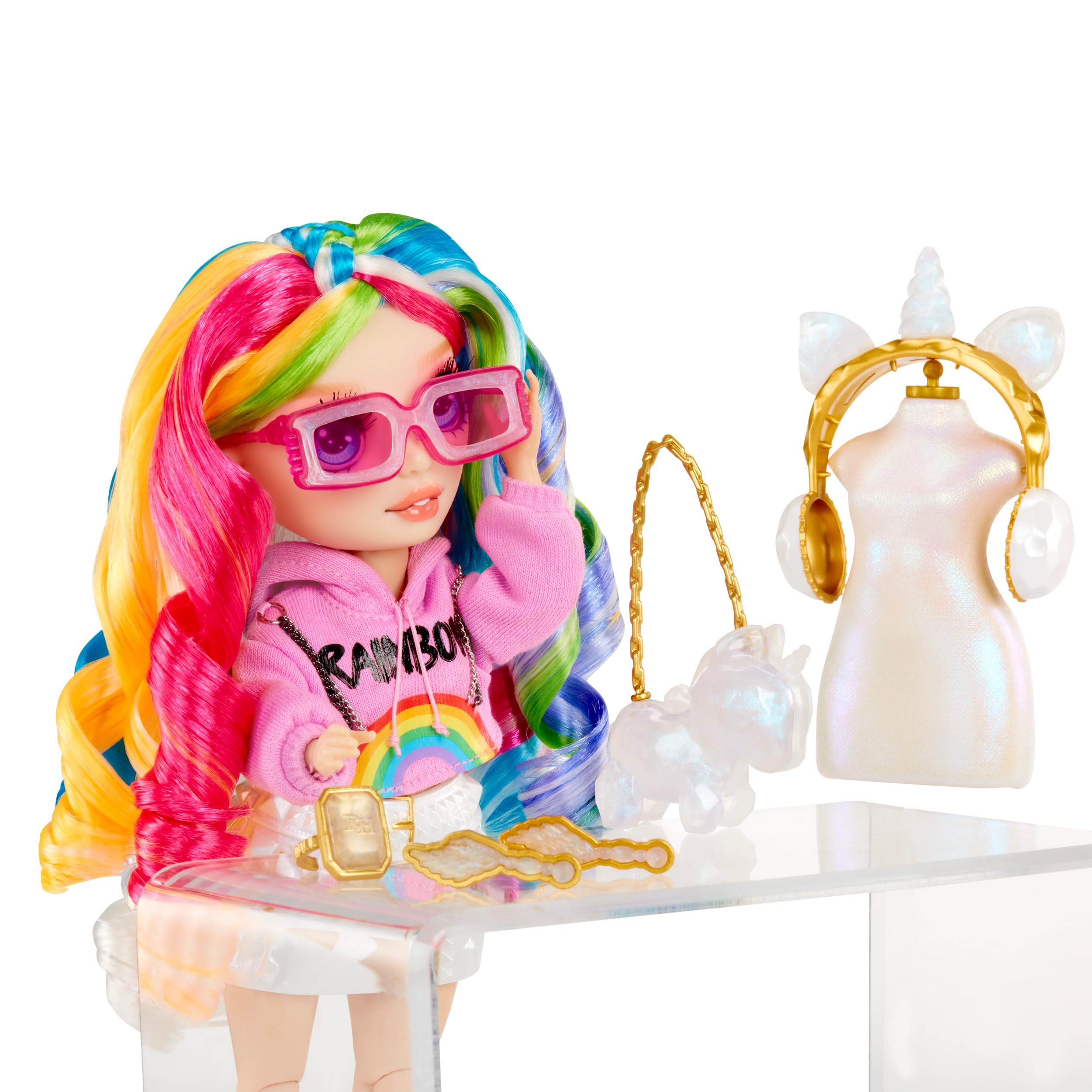 RAINBOW HIGH Creative Crystals Amaya - Poupée Mannequin Arc-en-Ciel de 28 cm avec Kit DIY Accessoire en Cristal, Bague pour Vous, Jeu de Résine, Cadeau pour Enfants de + de 8 Ans, Non Comestible