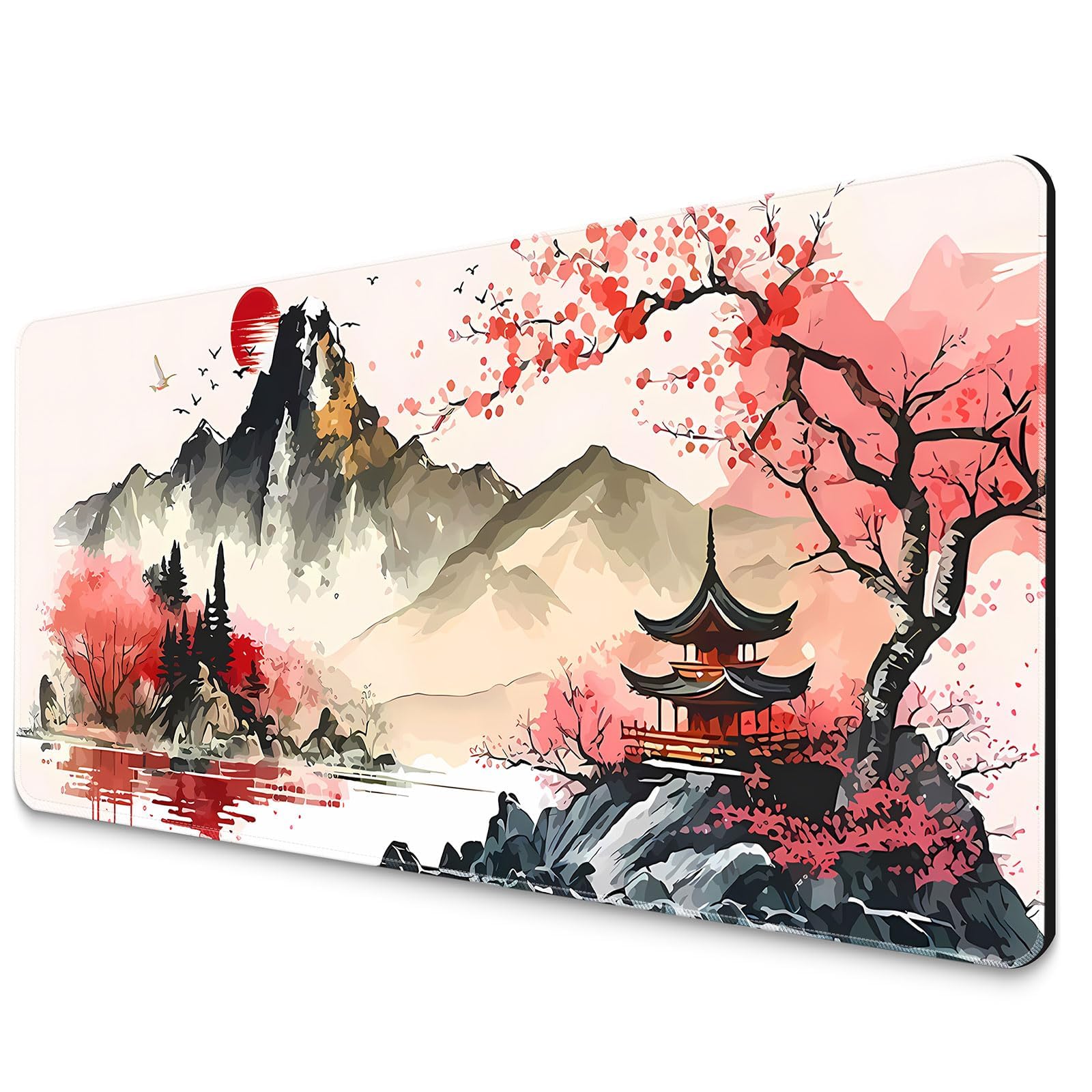 Azonee Gaming Mouse Pad with Japanese Cherry Blossom, Extended Large Mousepad for Desk, 31.5 x 11.8 Inch XL Gaming Mouse Pad with Anti-Slip Base for Home/Office/Gaming/Working