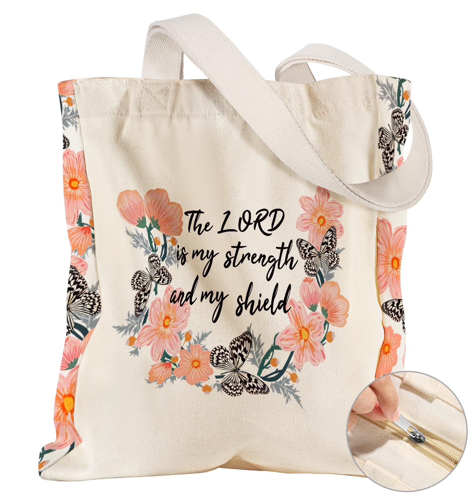 Miss Adola Large Canvas Tote Bag for Women - with Zipper and Inner Pocket Aesthetic Cute Shoulder Bag for Shopping Daily