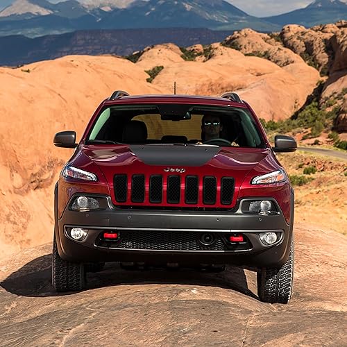 Miniatura 6 de Cubierta de malla para parrilla delantera negra brillante con cinta adhesiva compatible con Jeep Cherokee 2014-2018, ABS6473BLK