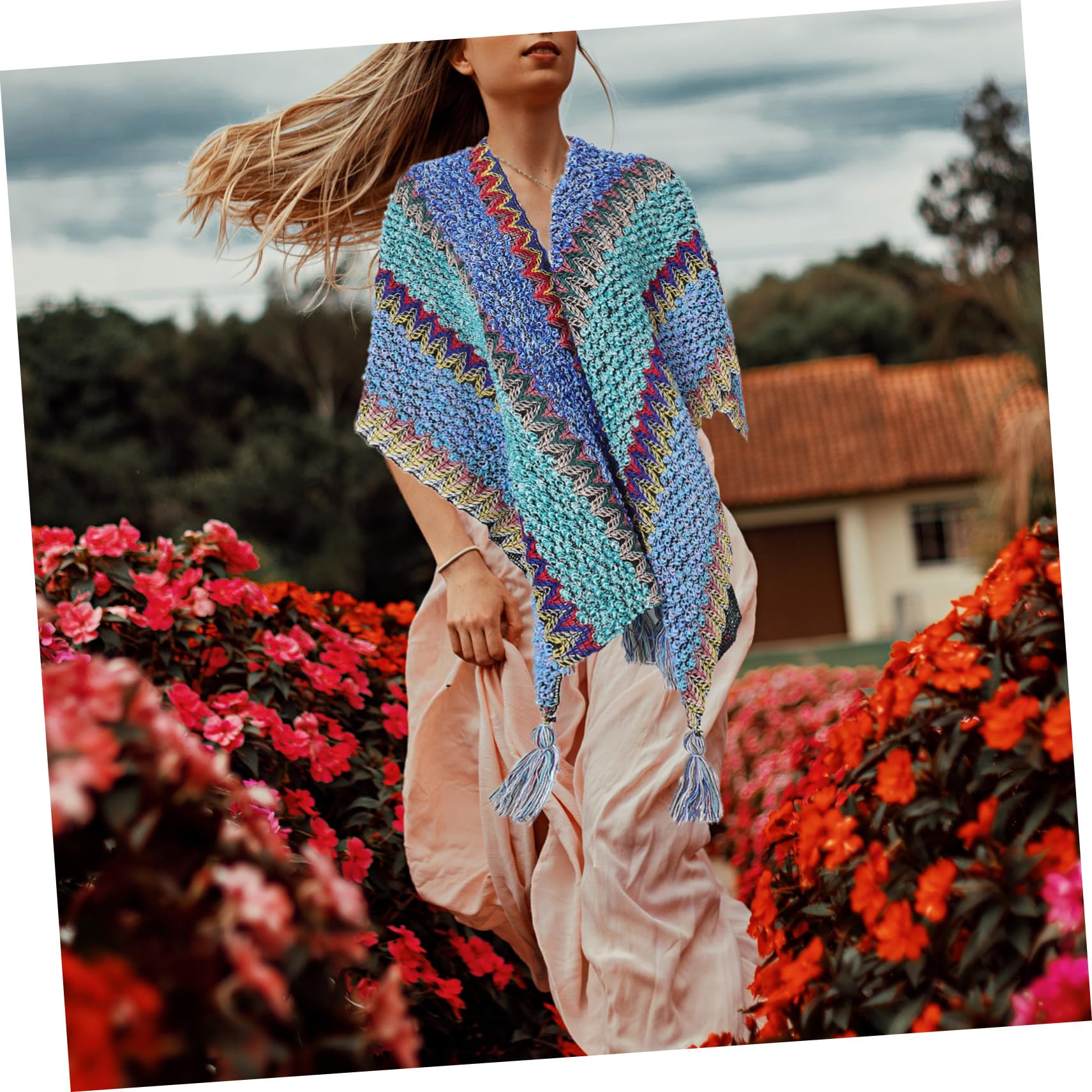 Balacoo Poncho Suéter con Borlas y Cálida para Mujer para y Sesiones Fotográficas Casual y Chic Color Azul