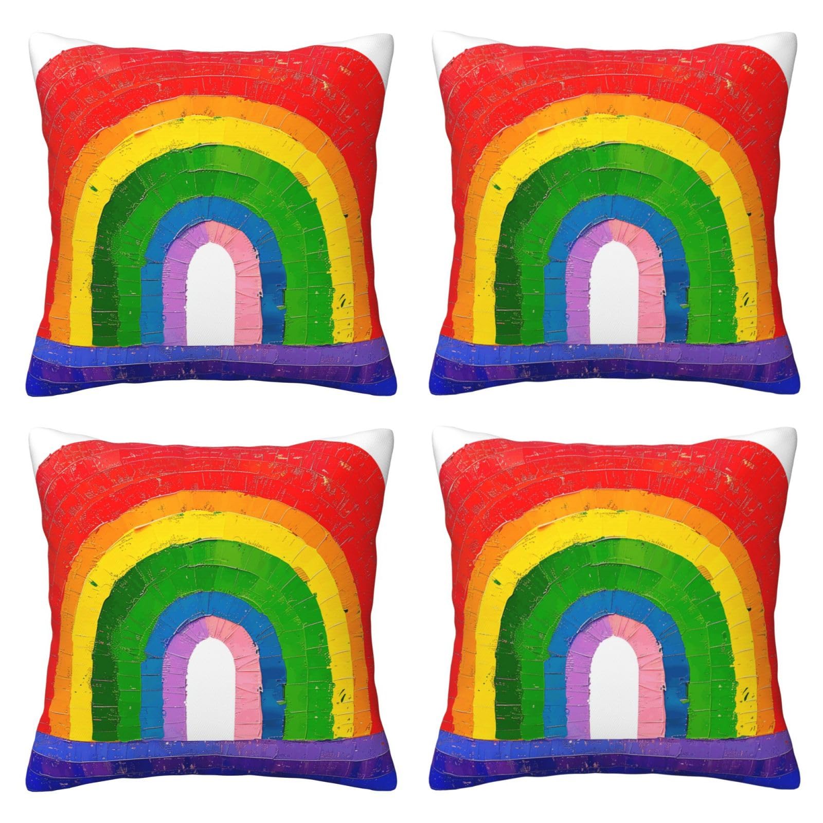 Rainbow Throw Pillow Cases 4 Pack Square Pillowcases Super Soft Pillow Protectors With Zipper for Couch Livingroom Sofa Bed Office Car,40x40 CM