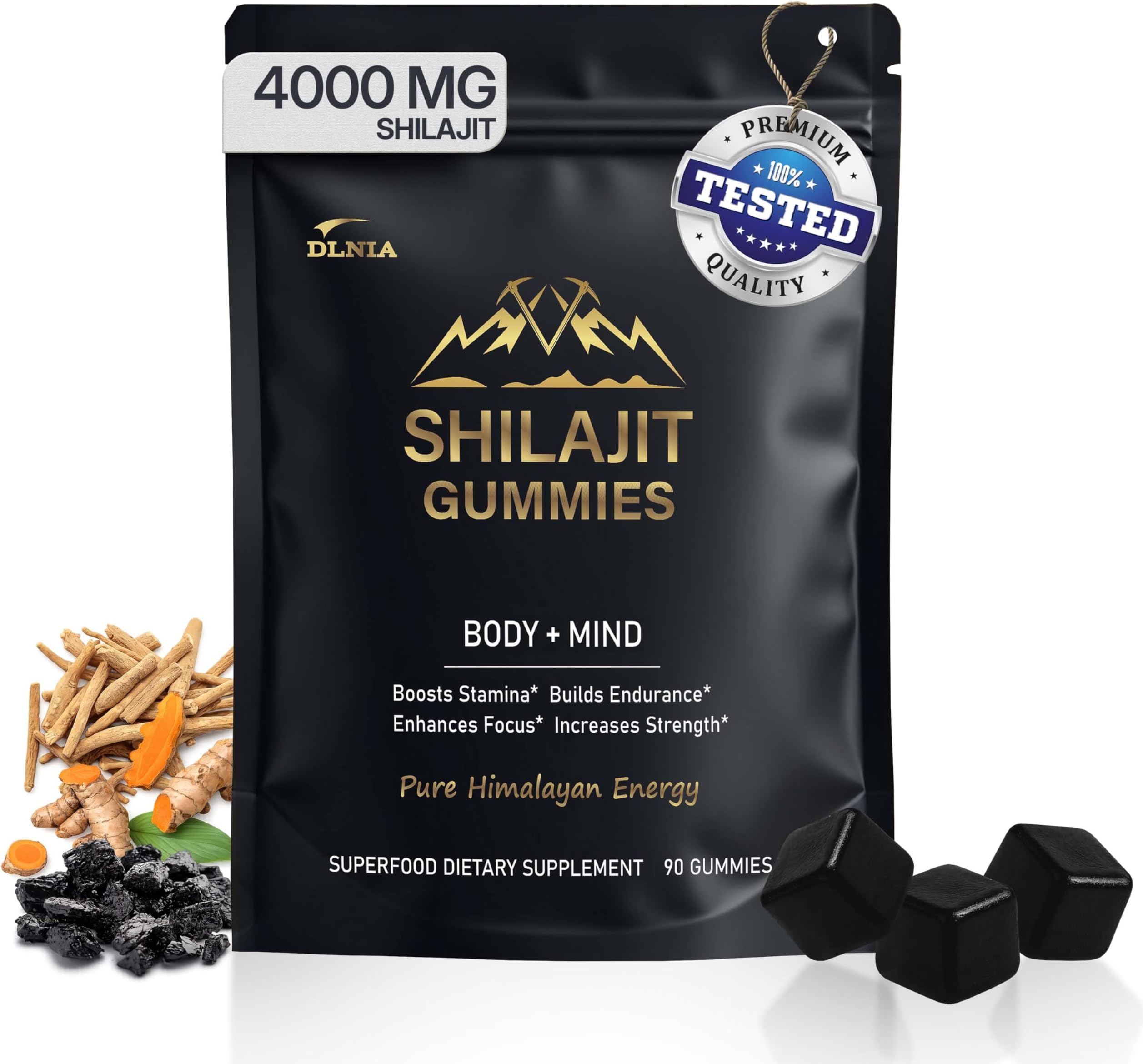 DLNIA 13-in-1 Shilajit Gummies with KSM-66® Ashwagandha | 4000 mg Himalayan Shilajit Extract (20:1), Choline & Botanicals | Sugar-Free, Vegan | Energy, Focus & Daily Vitality Support for Men & Women