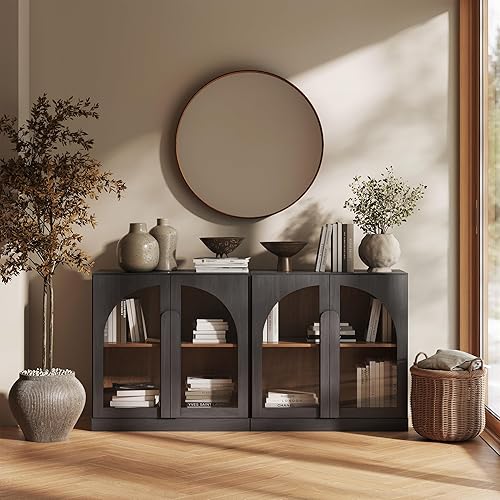 Miniatura 62 de BELLEZE Aparador Modular Acanalado Buffet con Almacenamiento, Mesa Consola Moderna de Mediados de Siglo con Puertas Arqueadas Simétricas, Elegante
