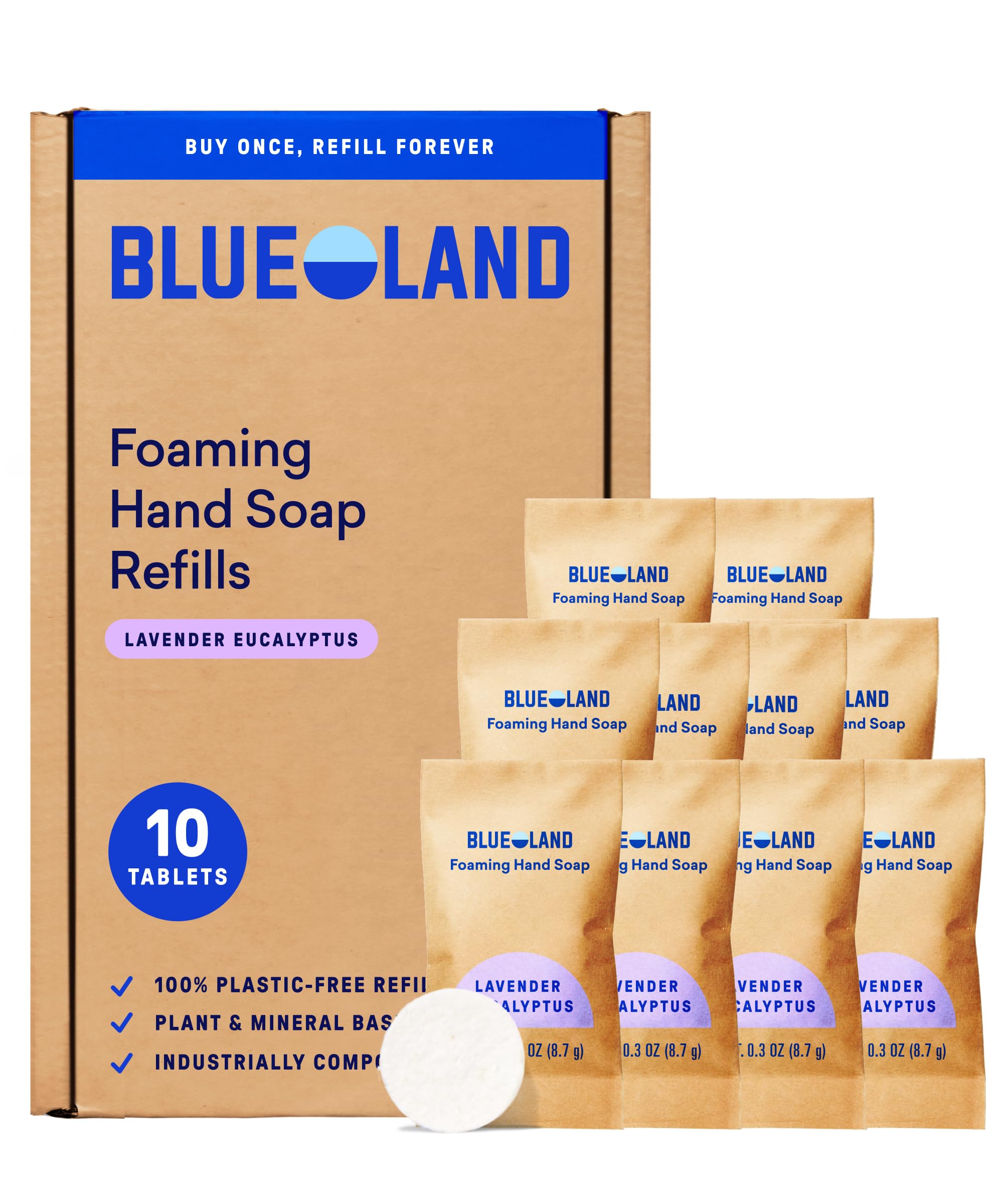 BLUELAND Foaming Hand Soap Refill Tablets, 10-Pack, Lavender Eucalyptus Scent, Eco Friendly Cleaning...