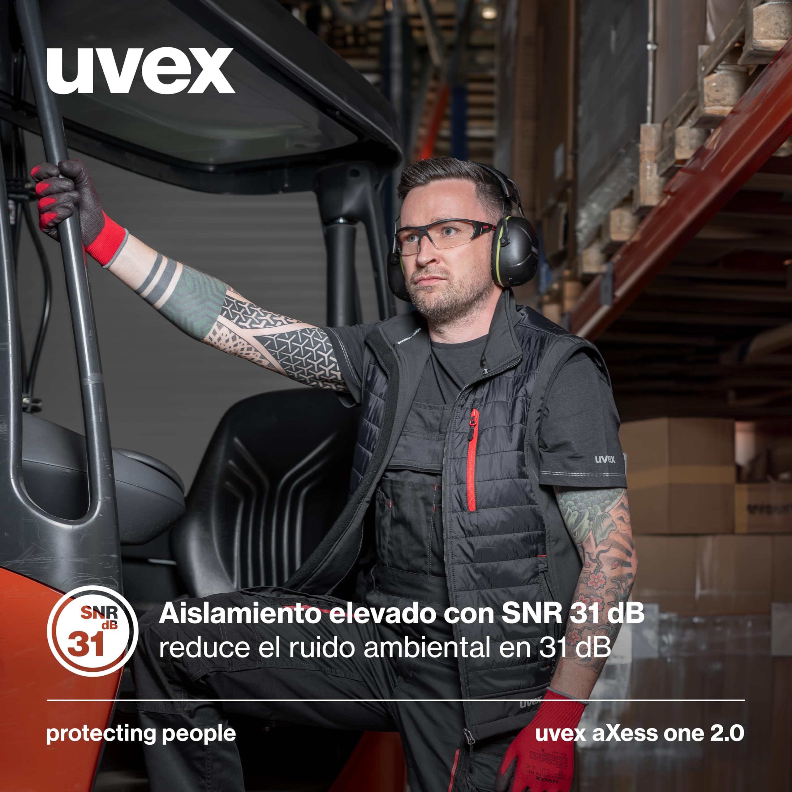 Uvex aXess One 2.0 - Protectores auditivos activos con tecnología Bluetooth 5.2 - SNR 31 dB e IP54 - Apto para exteriores - patillas robustas