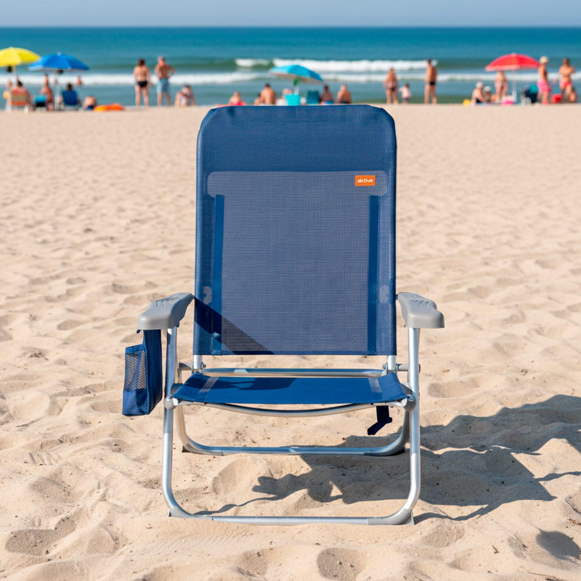 AKTIVE Pack 2 sillas de Playa Plegado Plano, Muy compactas, Multiposición, 6 Posiciones, con cojín y Bolsillo, con Asas para fácil Transporte, Medidas 47x58x87 cm, De Aluminio, Antivuelco (85472)