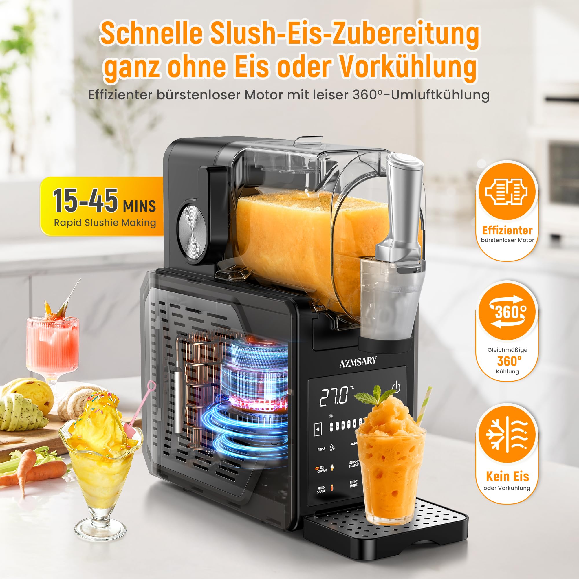 Slush Maschine 2,5 L Eismaschine mit LED-Display, 6 Programmen, automatischer Reinigung