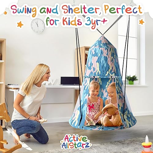 Miniatura 7 de ActiveAllStarz Columpio de platillo para tienda de campaña colgante, columpio flotante desmontable con patrón de camuflaje, juegos de columpio de