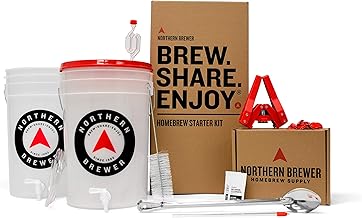 Northern Brewer Brew. Share. Enjoy. HomeBrewing Starter Set With Block Party Amber Beer Brewing Recipe Kit And Stainless Steel Brew Kettle - Equipment For Making 5 Gallons Of Homemade Beer