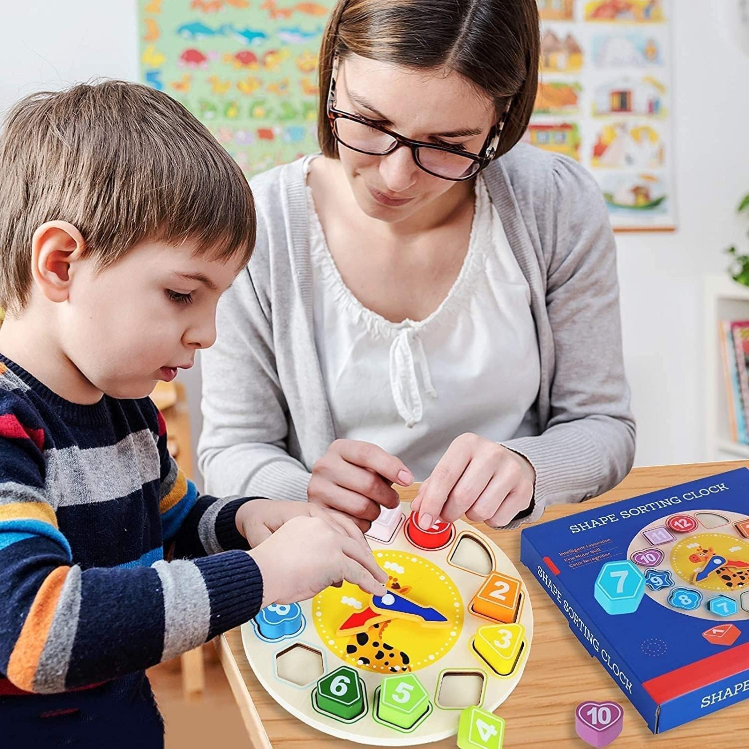Smoneo Wooden Educational Clock Puzzle Toy for Kids Learn Numbers Shapes & Time Montessori Early Learning Toy for Toddlers & Preschool Children (Multicolor) 1