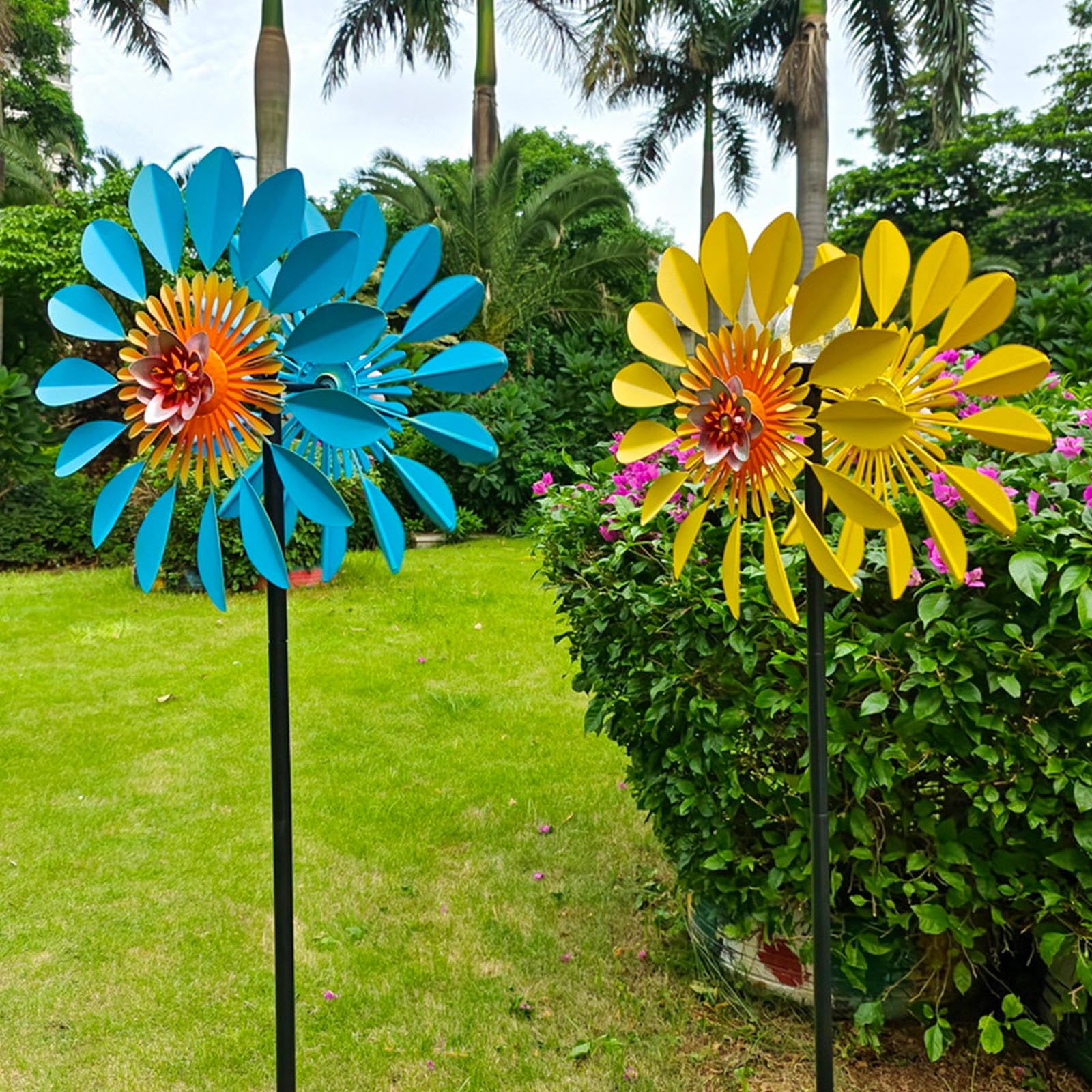 Girandola Yard Art, Acchiappavento Da Cantiere 190x42cm,Sfera Di Vetro Ad Energia Solare Con Cinetica Girandole A Vento Solare,Yellow