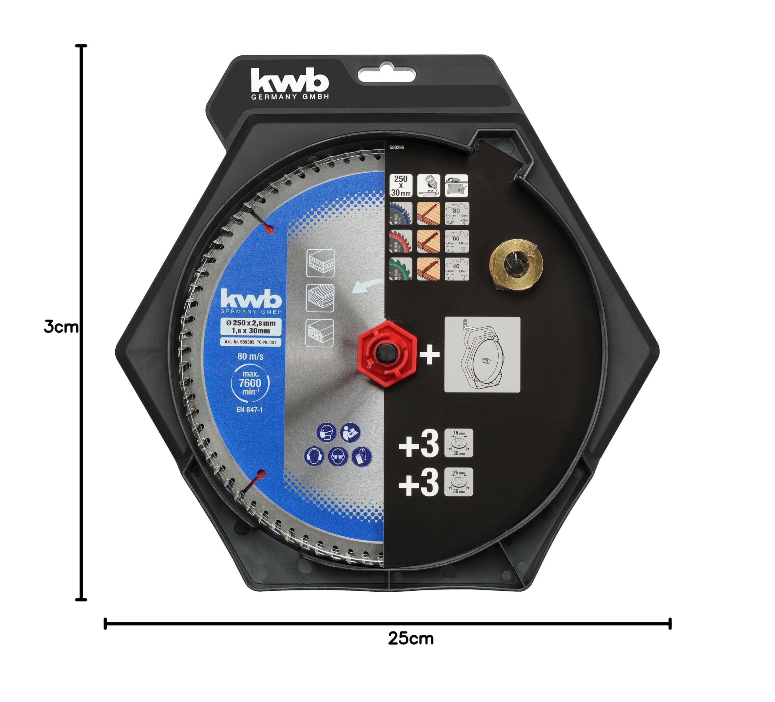 ensemble de lames circulaires de scie kwb 250 x 30/25 / 16 mm pour scies circulaires ou scies circulaires à main, pour les matériaux de panneau et les matériaux de construction en bois